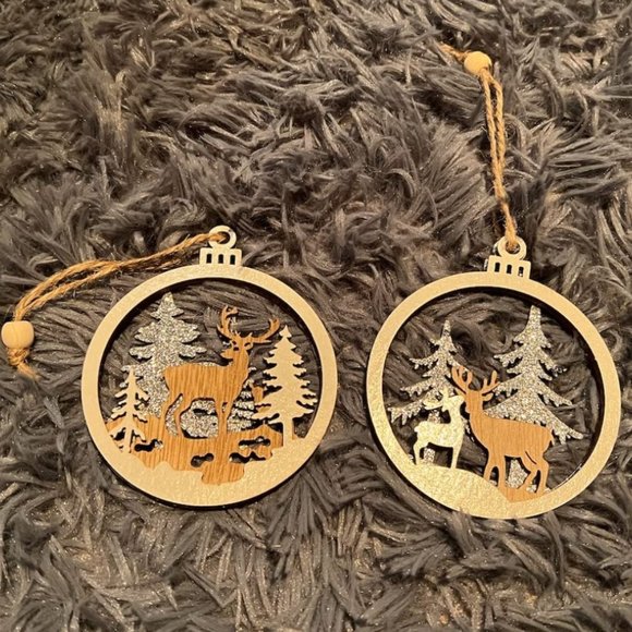Wooden Christmas Ornaments Xmas Holiday Cabin Decor Deer Tree Decorations 6pc - Picture 2 of 11